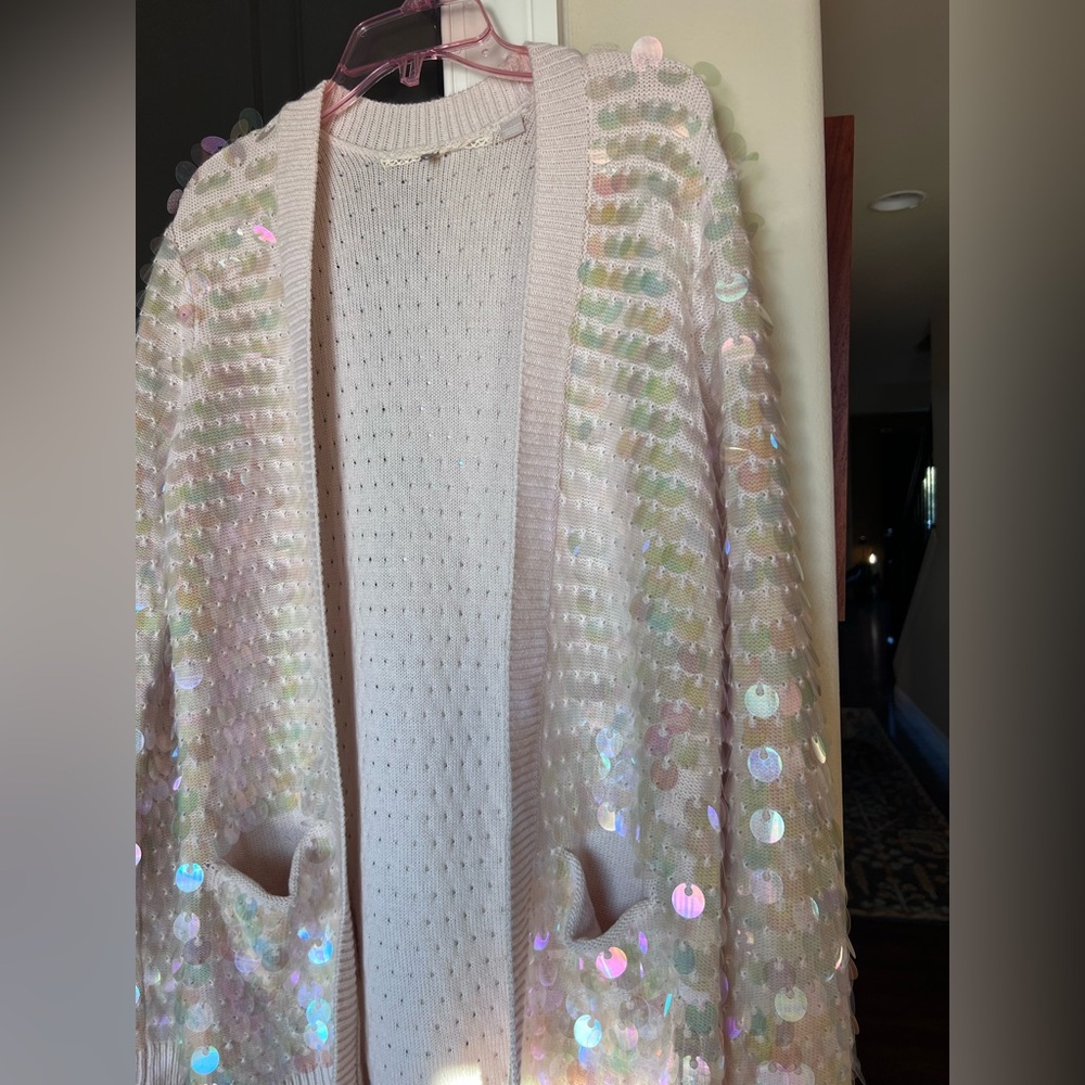 ✨ $398 Knitted & Knotted Anthropologie Paillette Wool Blend Cardigan Sweater - Picture 9 of 11